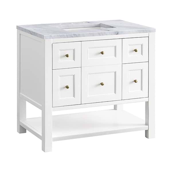 James Martin Vanities Breckenridge Bright White 36" Single Vanity with Carrara Marble Top