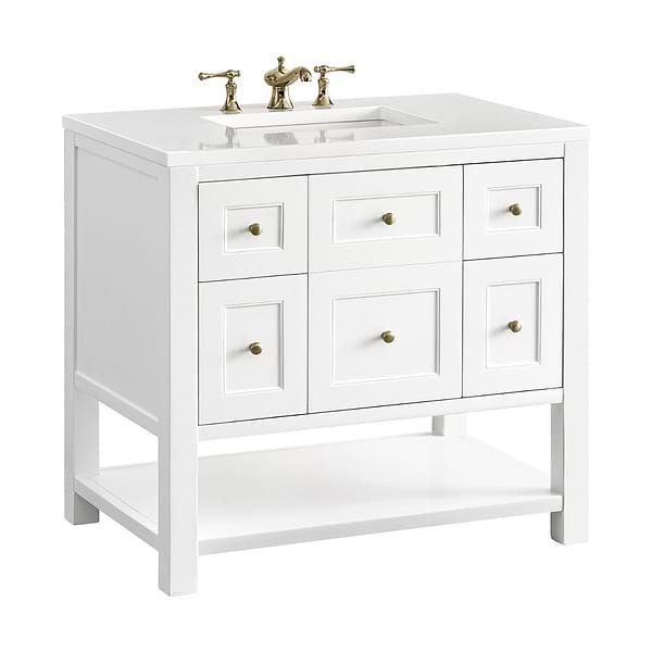 James Martin Vanities Breckenridge Bright White 36" Single Vanity with White Zeus Quartz Top