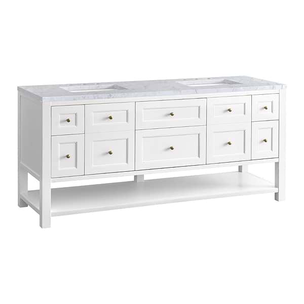 James Martin Vanities Breckenridge Bright White 72" Double Vanity with Carrara Marble Top