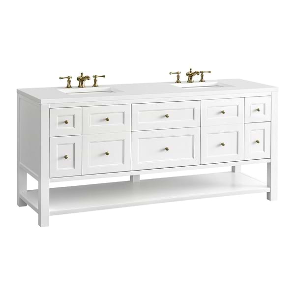 James Martin Vanities Breckenridge Bright White 72" Double Vanity with White Zeus Quartz Top