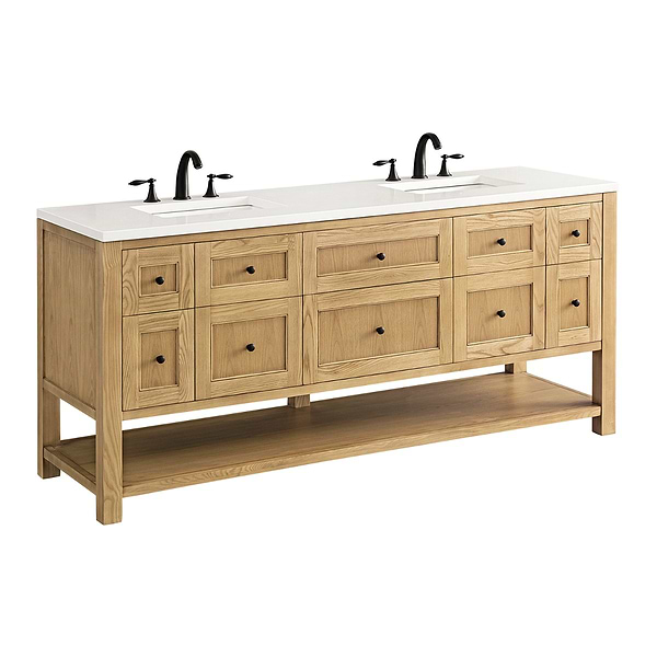 James Martin Vanities Breckenridge Light Natural Oak 72" Double Vanity with White Zeus Quartz Top