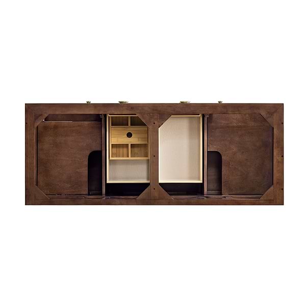 James Martin Vanities Amberly Mid-Century Walnut 60" Double Vanity with White Zeus Quartz Top