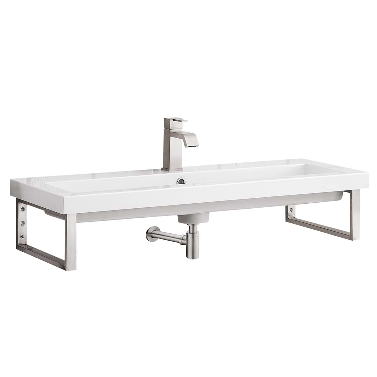 James Martin Vanities Boston Brushed Nickel 40" Floating Sink with White Integrated Top