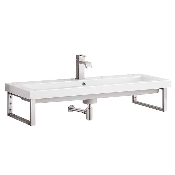 James Martin Vanities Boston Brushed Nickel 40" Floating Sink with White Integrated Top
