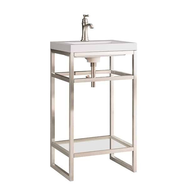 James Martin Vanities Boston Brushed Nickel 20" Freestanding Vanity with White Integrated Top
