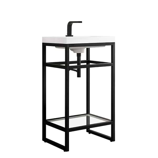 James Martin Vanities Boston Matte Black 20" Freestanding Vanity with White Integrated Top