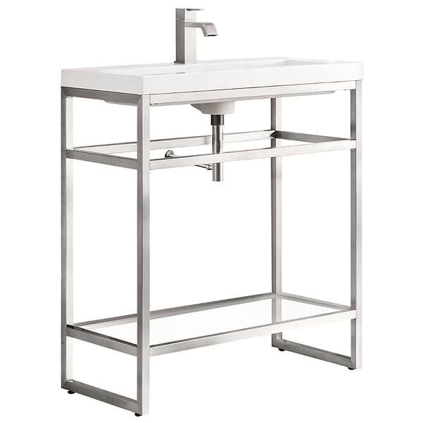 James Martin Vanities Boston Brushed Nickel 32" Freestanding Vanity with White Integrated Top