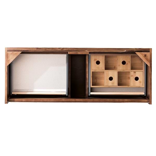 James Martin Vanities Mantova Mid-Century Walnut 48" Floating Vanity with Glossy White Integrated Top