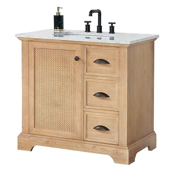 Olivier Blonde Wood 36" Single Vanity with Carrara Marble Top