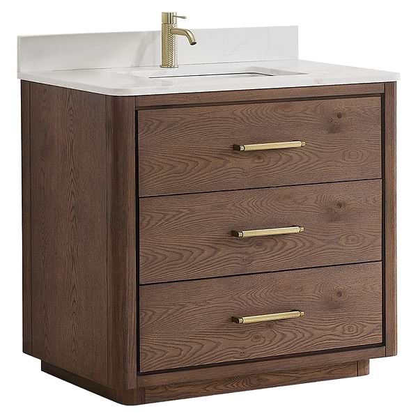 Genora Brown Oak 36" Single Vanity with Pacific White Quartz Top
