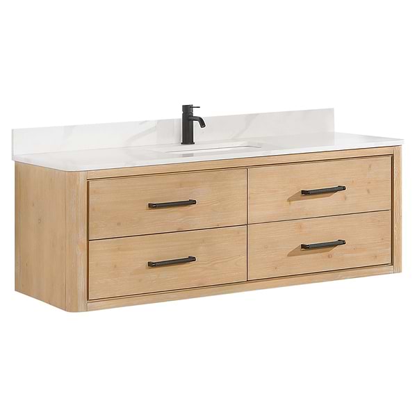 Riven Blonde Oak 55" Single Vanity with Pacific White Quartz Top