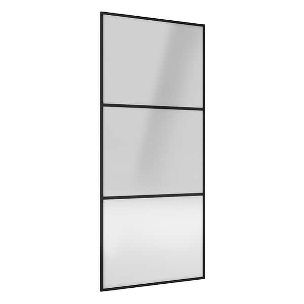 Finestra 34x74" Reversible Fixed Shower Door with Striped Clear Glass in Matte Black