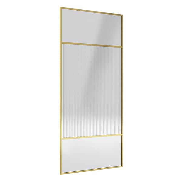 Finestra 34x74" Reversible Fixed Shower Door with Venetian Fluted Glass in Brushed Gold