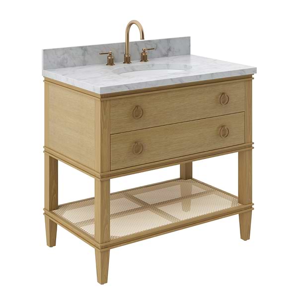 Sade Brown Oak 36" Single Vanity with Carrara Marble Top