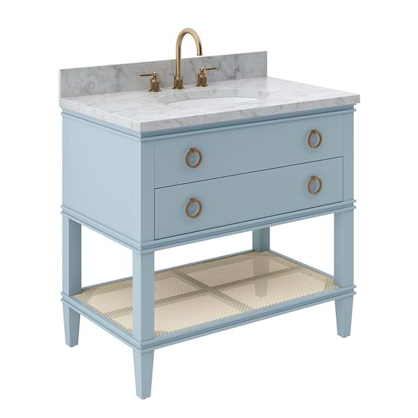 Sade Sky Blue 36" Single Vanity with Carrara Marble Top