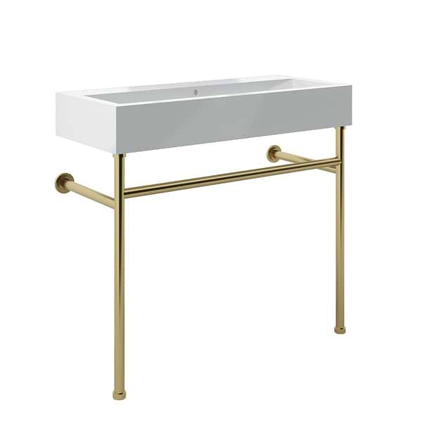 Apollo Brushed Brass 39" Single Console with No Hole White Ceramic Top