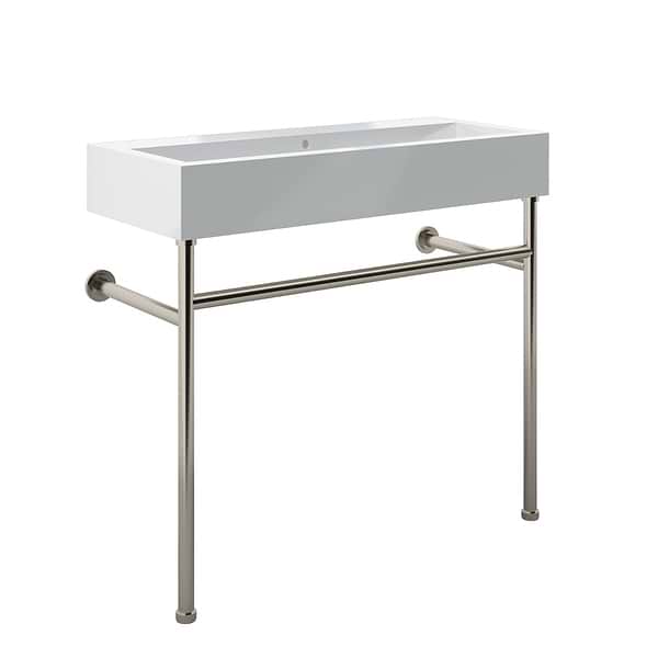 Apollo Brushed Nickel 39" Single Console with No Hole White Ceramic Top
