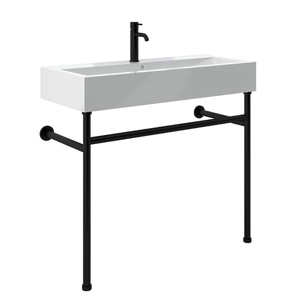Apollo Matte Black 39" Single Console with Single Hole White Ceramic Top