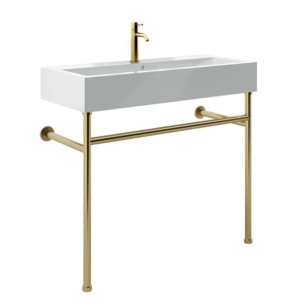 Apollo Brushed Brass 39" Single Console with Single Hole White Ceramic Top