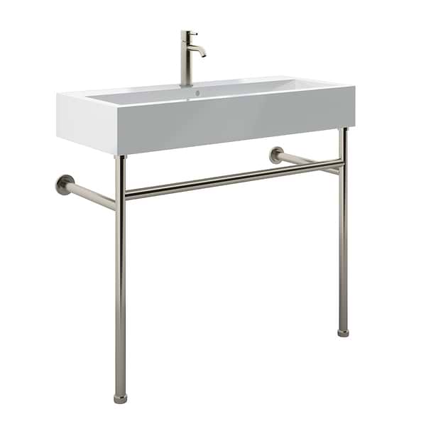 Apollo Brushed Nickel 39" Single Console with Single Hole White Ceramic Top