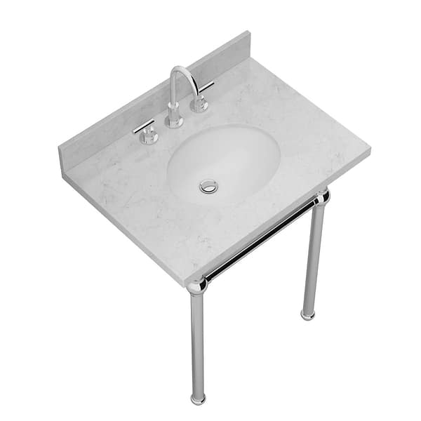 Pierce Polished Chrome 30" Single Console with Oval Sink and Carrara Marble Top