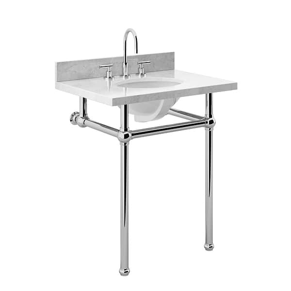 Pierce Polished Chrome 30" Single Console with Oval Sink and Carrara Marble Top
