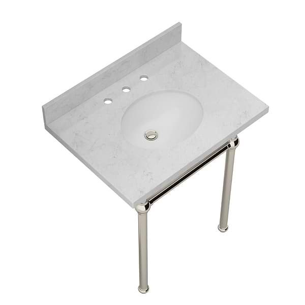 Pierce Polished Nickel 30" Single Console with Oval Sink and Carrara Marble Top