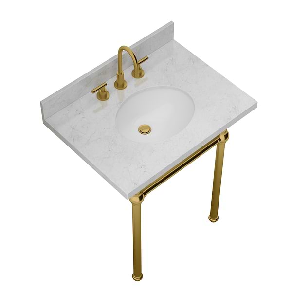 Pierce Brushed Brass 30" Single Console with Oval Sink and Carrara Marble Top