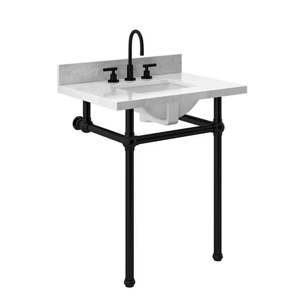 Pierce Matte Black 30" Single Console with Rectangle Sink and Carrara Marble Top