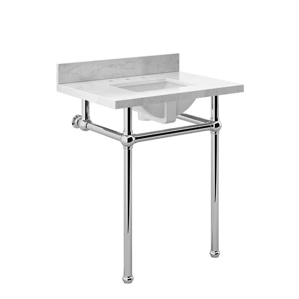 Pierce Polished Chrome 30" Single Console with Rectangle Sink and Carrara Marble Top
