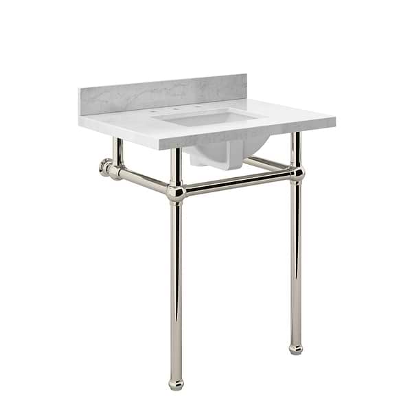 Pierce Polished Nickel  30" Single Console with Rectangle Sink and Carrara Marble Top