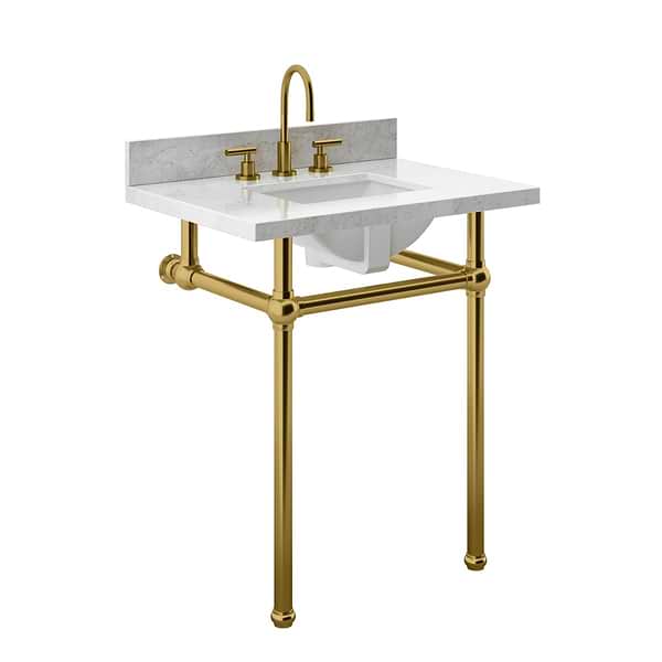 Pierce Brushed Brass 30" Single Console with Rectangle Sink and Carrara Marble Top