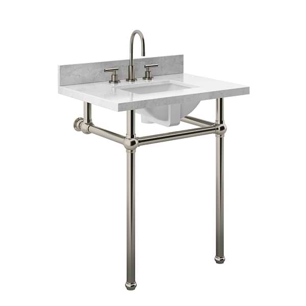 Pierce Brushed Nickel 30" Single Console with Rectangle Sink and Carrara Marble Top