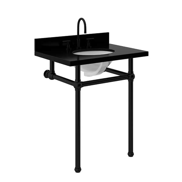 Pierce Matte Black 30" Single Console with Oval Sink and Black Granite Top