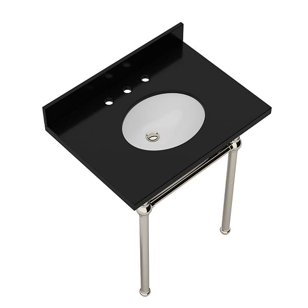 Pierce Polished Nickel 30" Single Console with Oval Sink and Black Granite Top