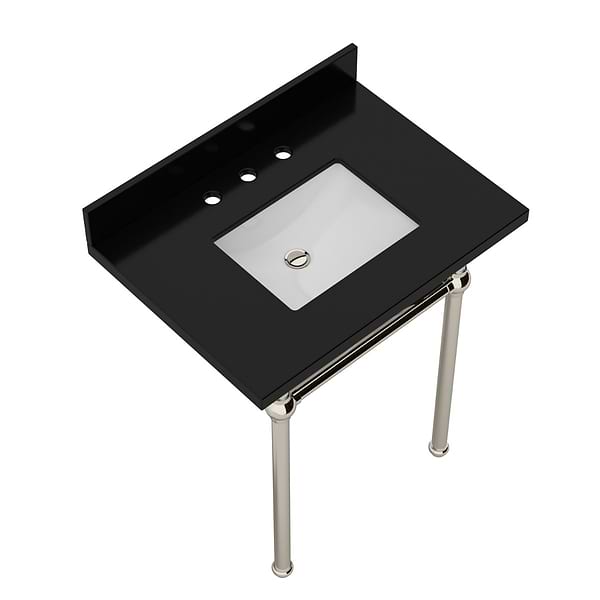 Pierce Polished Nickel  30" Single Console with Rectangle Sink and Black Granite Top
