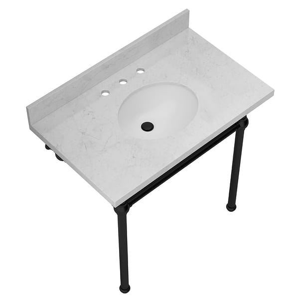 Pierce Matte Black 36" Single Console with Oval Sink and Carrara Marble Top