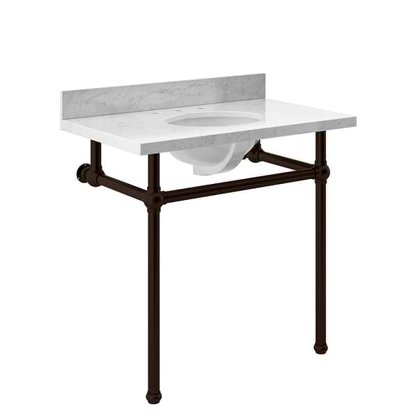 Pierce Oil Rubbed Bronze 36" Single Console with Oval Sink and Carrara Marble Top