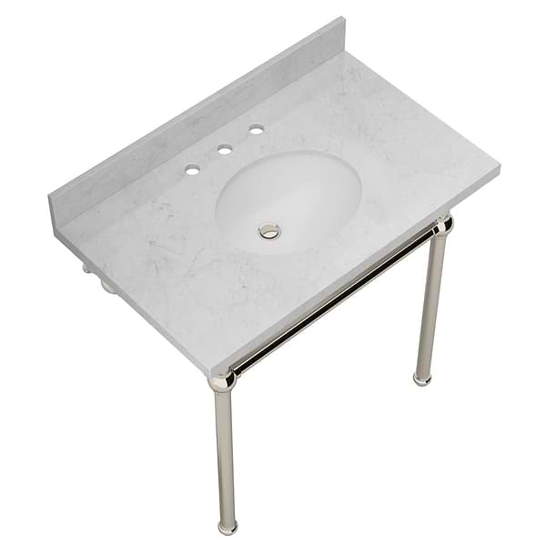Pierce Polished Nickel 36" Single Console with Oval Sink and Carrara Marble Top