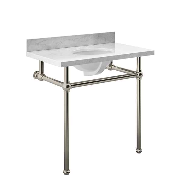 Pierce Brushed Nickel 36" Single Console with Oval Sink and Carrara Marble Top