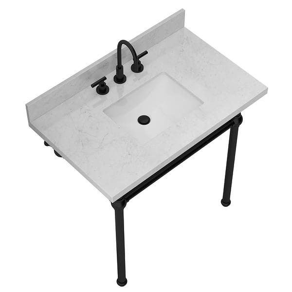 Pierce Matte Black 36" Single Console with Rectangle Sink and Carrara Marble Top