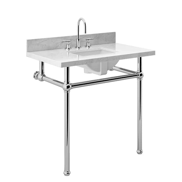 Pierce Polished Chrome 36" Single Console with Rectangle Sink and Carrara Marble Top