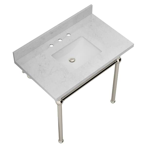 Pierce Polished Nickel  36" Single Console with Rectangle Sink and Carrara Marble Top