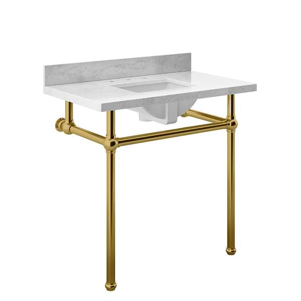 Pierce Brushed Brass 36" Single Console with Rectangle Sink and Carrara Marble Top