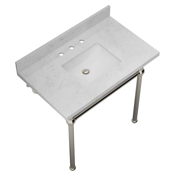 Pierce Brushed Nickel 36" Single Console with Rectangle Sink and Carrara Marble Top