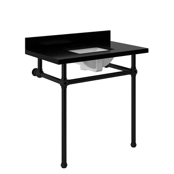 Pierce Matte Black 36" Single Console with Rectangle Sink and Black Granite Top
