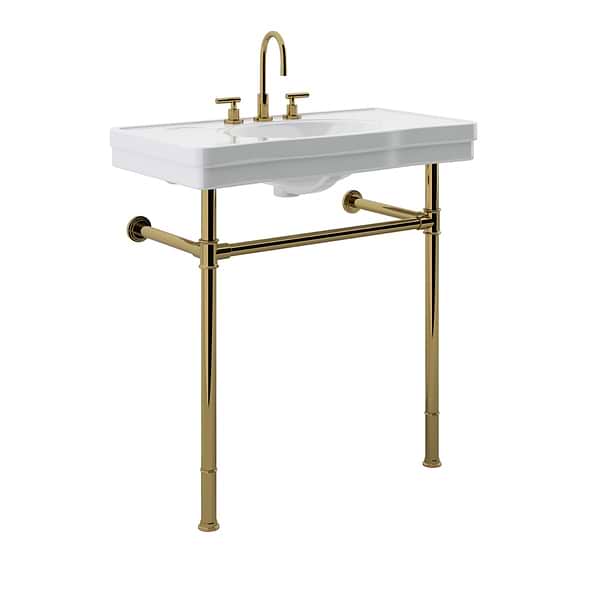 Charles Polished Brass 36" Single Console with White Ceramic Top