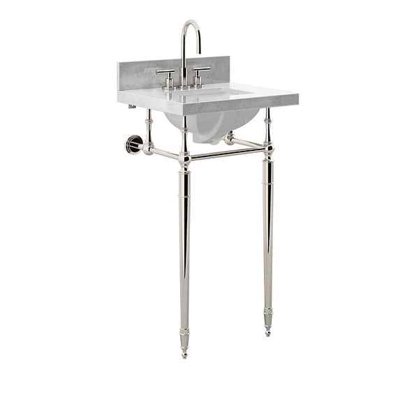 Napoleon Polished Nickel 19" Single Console with Carrara Marble Top Rectangle Sink and Backsplash