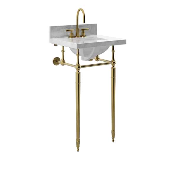 Napoleon Brushed Brass 19" Single Console with Carrara Marble Top Rectangle Sink and Backsplash