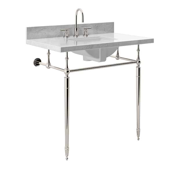 Napoleon Polished Nickel 30" Single Console with Carrara Marble Top Rectangle Sink and Backsplash